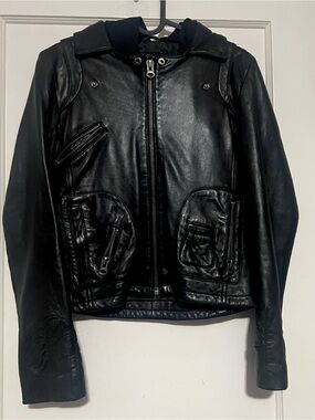 Urban Behavior Black Leather Jacket with Hood